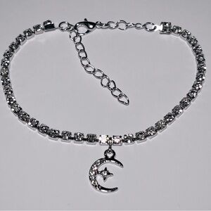 Diamond Ankle Bracelet with Moon Charm